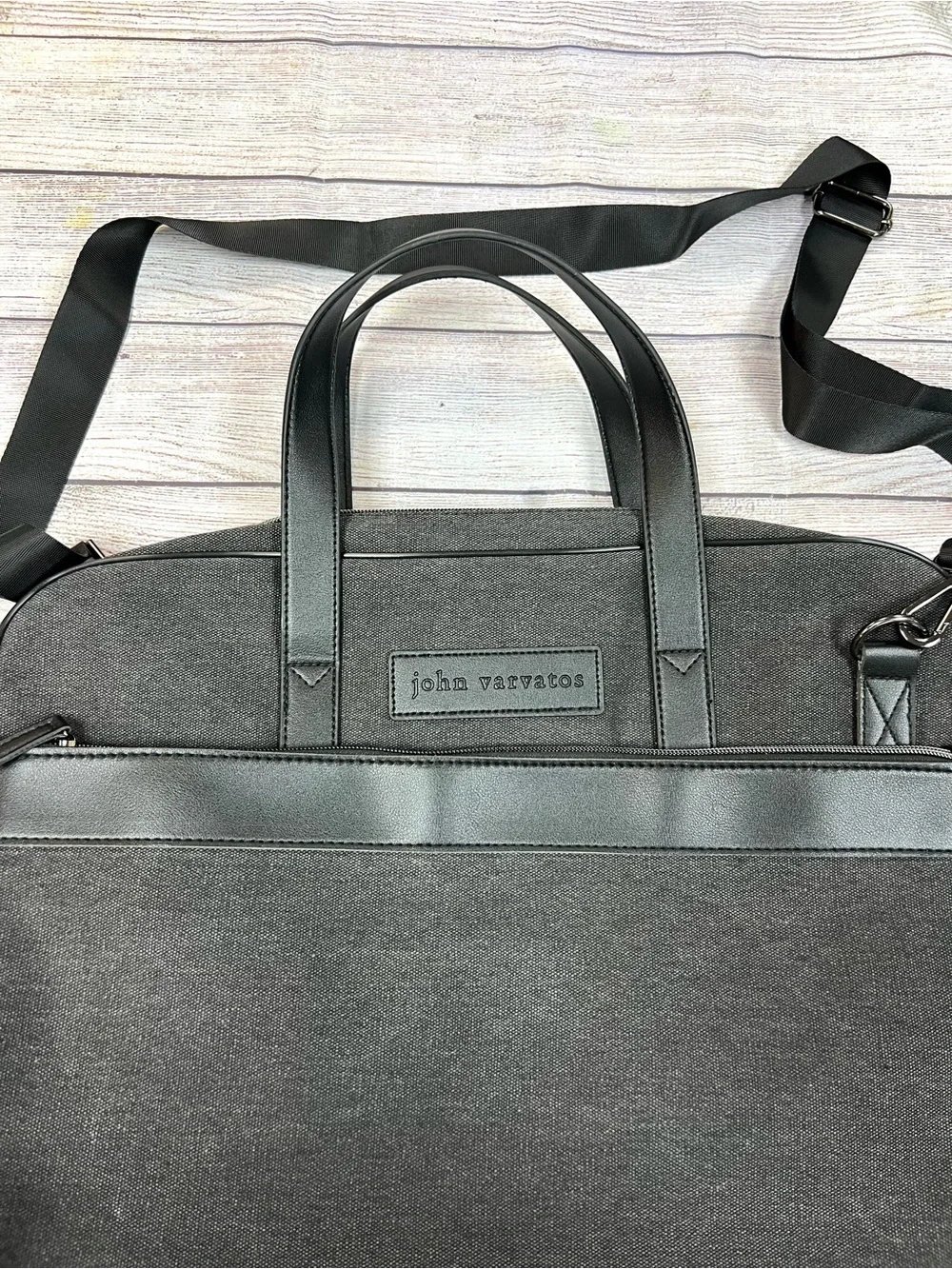 John Varvatos Gray Laptop Briefcase Tote Bag Business Work Travel Messenger Mens